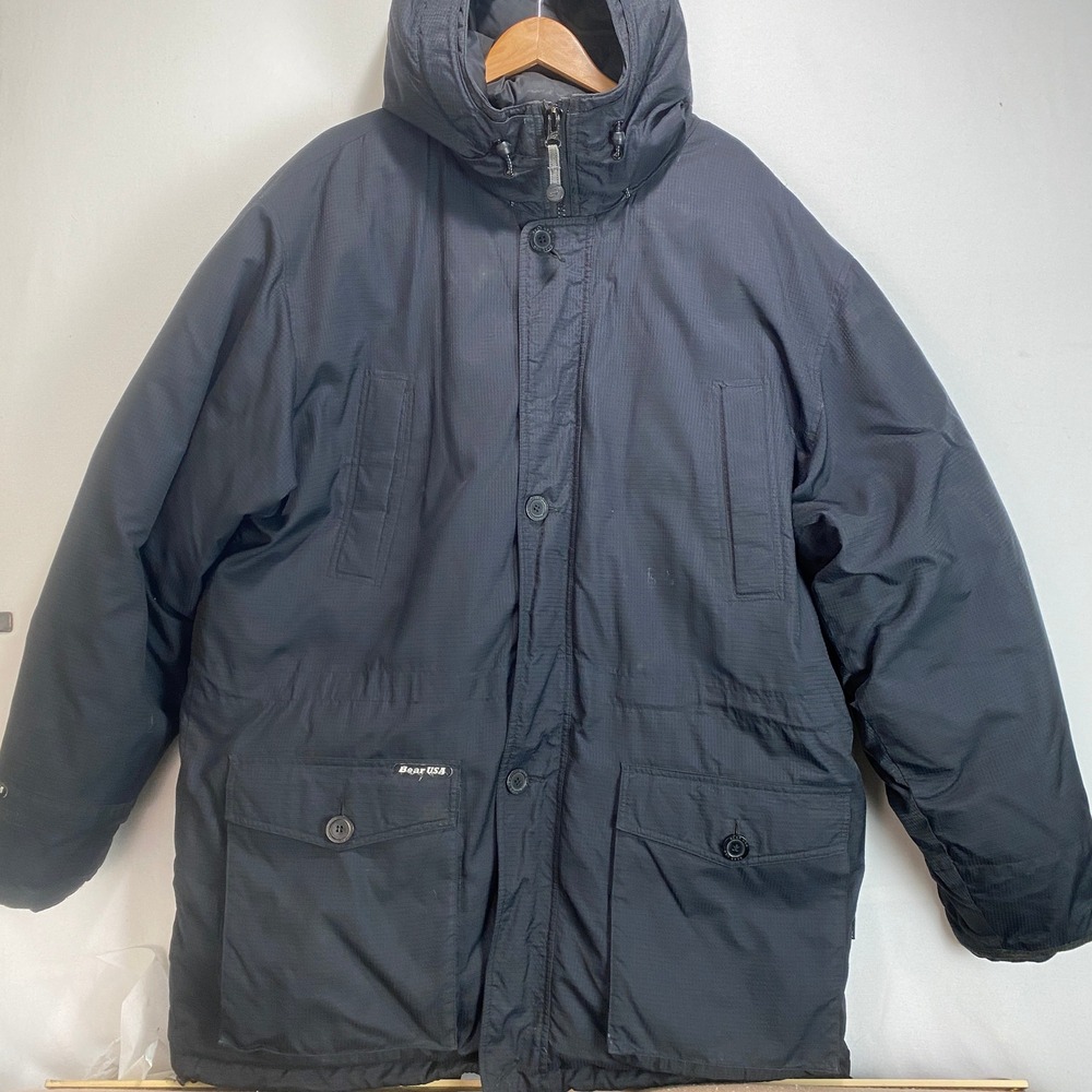 Bear USA Men's Black Hooded Parka Jacket Down Fill Winter XL or‎ XXL
